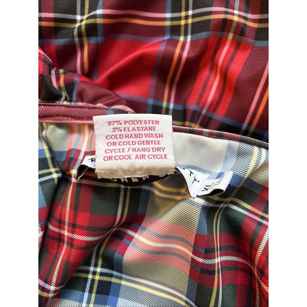 Gretchen Scott Ruffneck Top Womens XL Red Plaid 3/4 Sleeve Contrast Cuff Festive - Picture 11 of 11